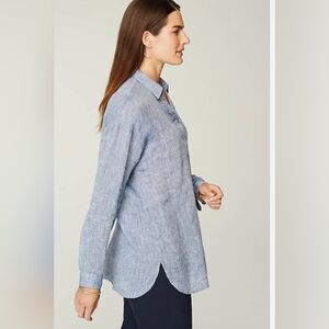 J Jill Love Linen Women's Long Sleeve Gray Blouse Size S Petite 100% Linen